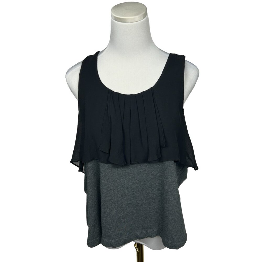 Theory Tank Top‎ Women L Blouse Black Cotton Silk Chiffon Sleeveless Saundera